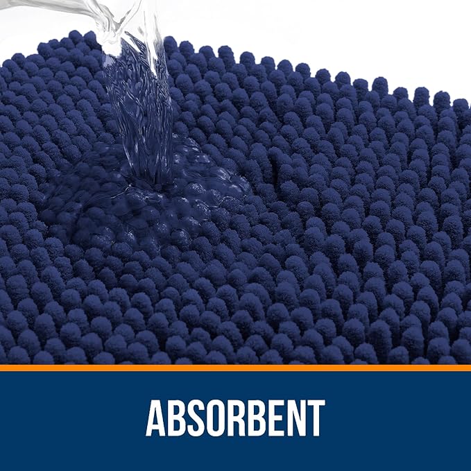 OLANLY Bathroom Rugs 44x24, Extra Soft Absorbent Chenille Bath Rugs, Rubber Backing Quick Dry, Machine Washable Bath Mats for Bathroom Floor, Tub and Shower, Home Decor Accessories, Twilight Sapphire