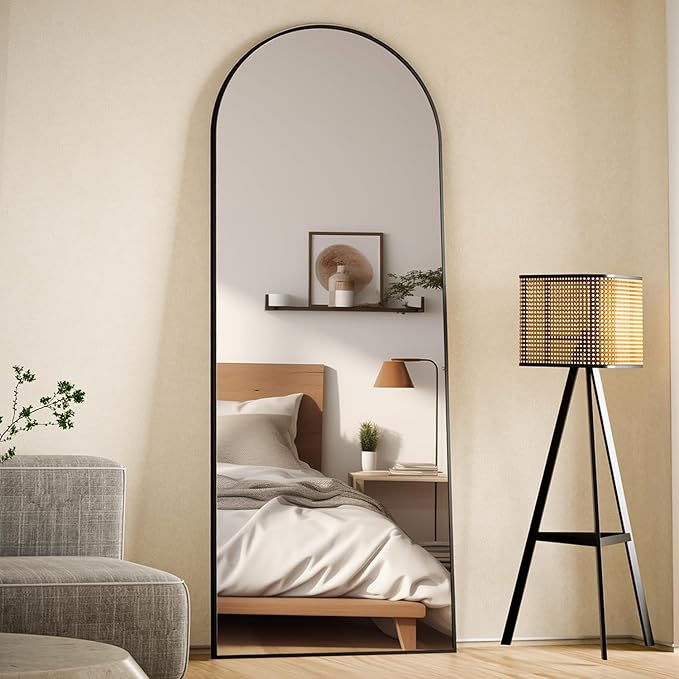 24 x 65 inch Arched Full Length Mirror, Black Arch Floor Mirror Full Length with Stand, Full Body Standing Mirror for Living Room, Bedroom, Hanging or Leaning Against The Wall