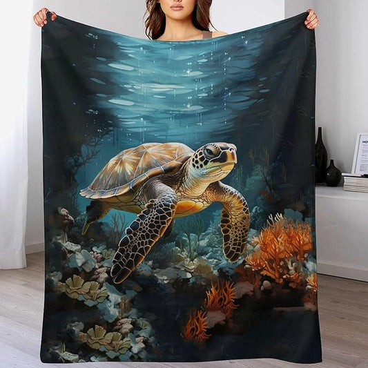 Sea Turtles Throw Blanket for Teens Boys Girls and Adults Soft Warm Cozy Funny Midweight Food Flannel Blankets for Couch Sofa Bed Camping Travel Home Decor 50" X 60"