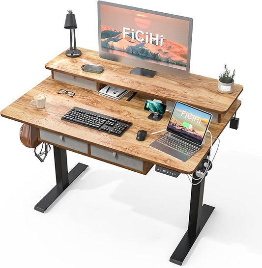 Adjustable Height Standing Desk with 4 Drawers,48 x 30 inches Electric Sit Stand Desk for Home Office,3 Memory Presets,Monitor Stand Riser,USB A/C Charging Port