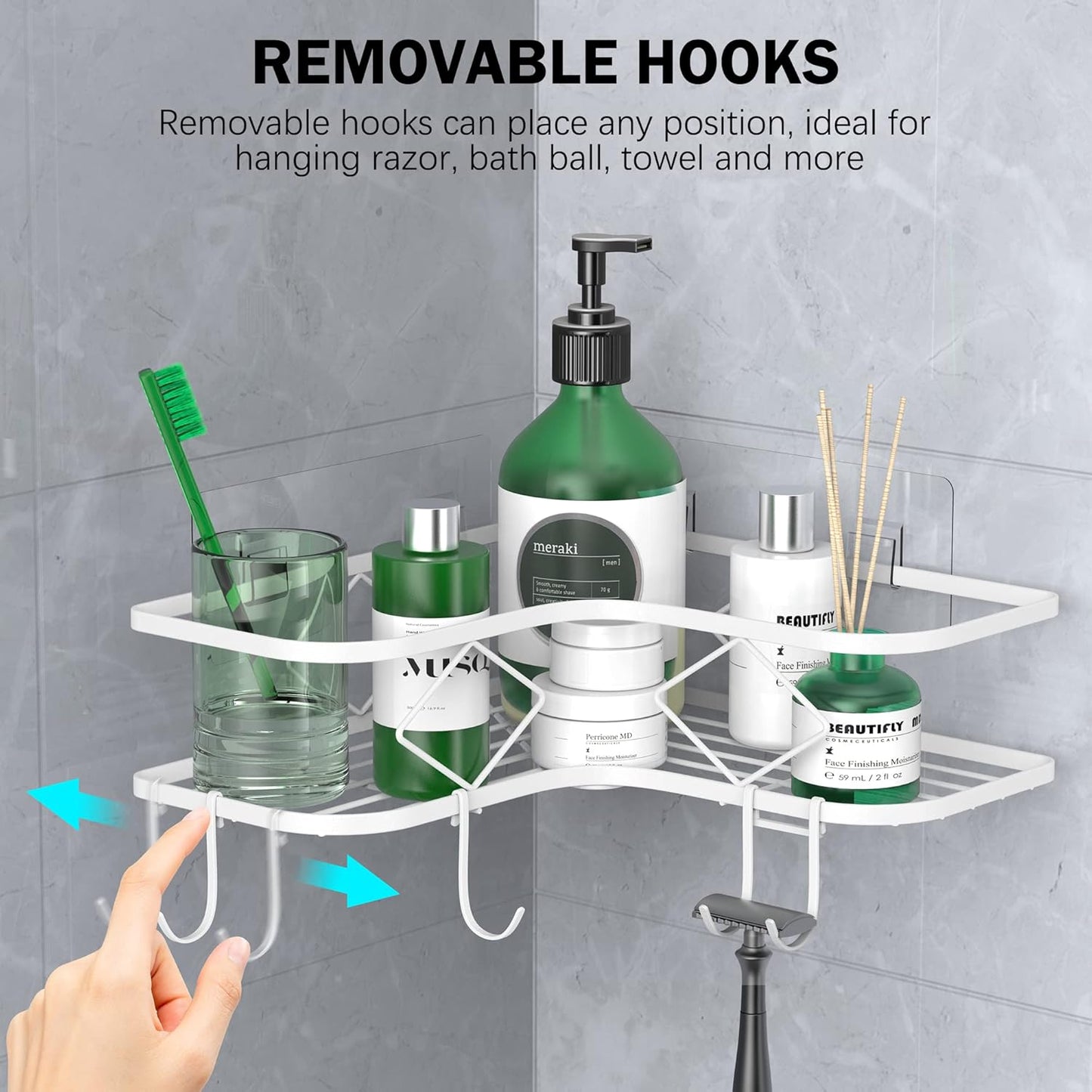 Kadolina Large Corner Shower Caddy Shelf, 2 Pack Adhesive Bathroom Shower Organizer Shelves, No Drilling Rustproof Wall Mounted Shower Storage Basket Shampoo Holder Organizer (White)