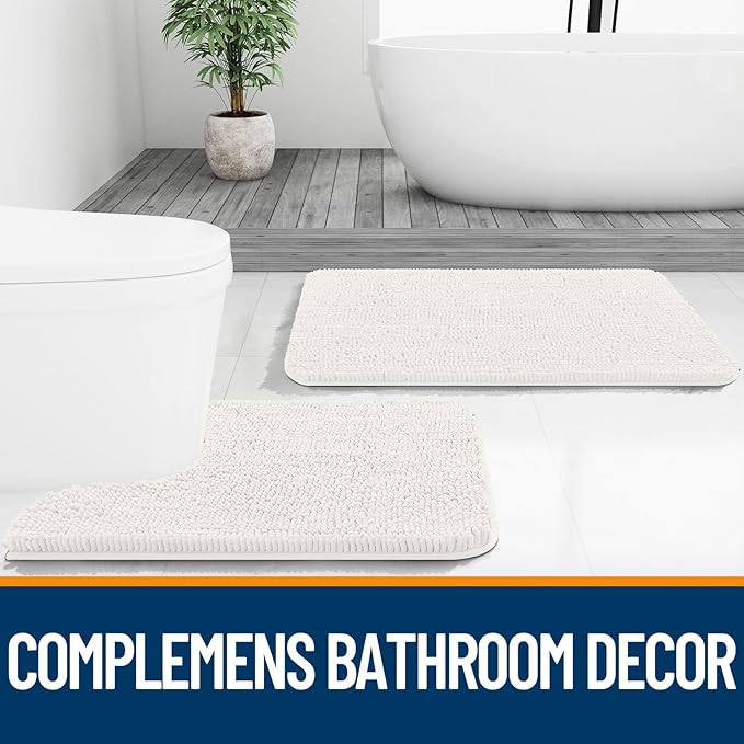 OLANLY Bathroom Rugs 44x32, Extra Soft Absorbent Chenille Bath Rugs, Rubber Backing Quick Dry, Machine Washable Bath Mats for Bathroom Floor, Tub and Shower, Home Decor Accessories, Ivory