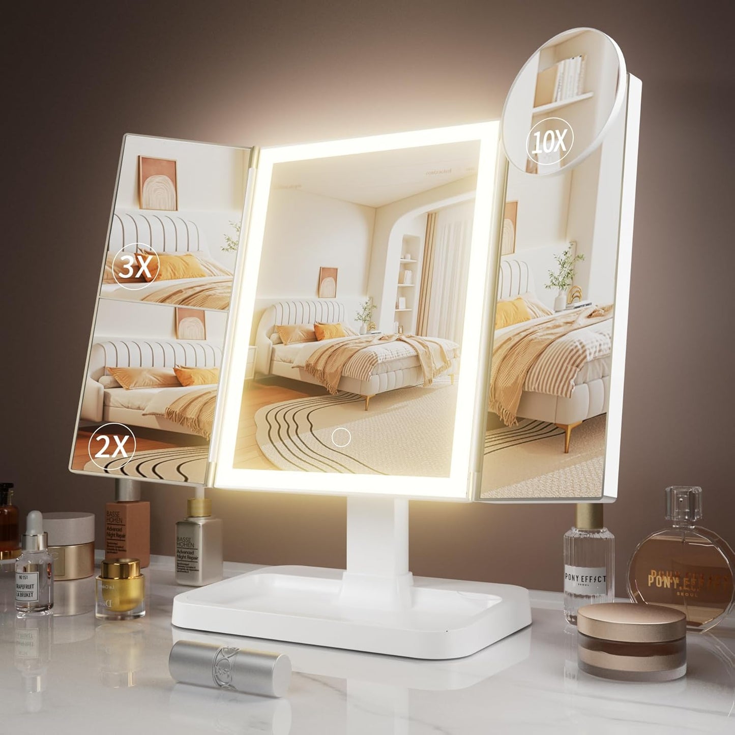 Makeup Vanity Mirror with Lights, Rechargeable Lighted Makeup Mirror with 2X 3X 10X Magnification, Led Makeup Mirror with 3 Colors Lights, Portable Mirror for Travel Desk, Gifts for Women Girls