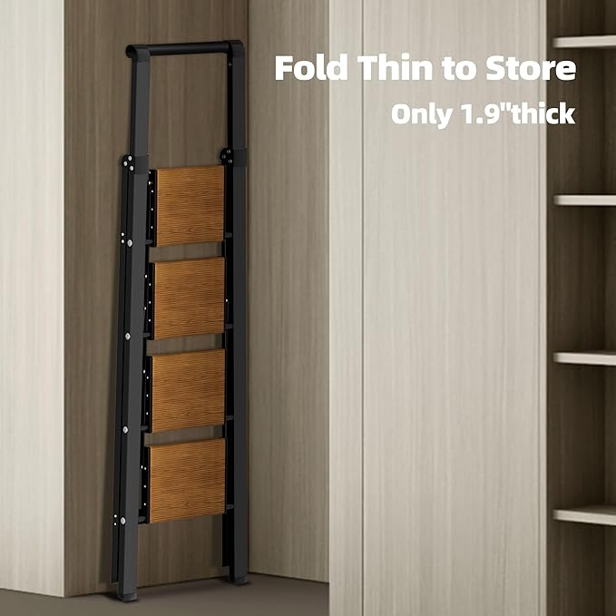 HillhutApex Step Ladder, Aluminum Lightweight Folding 4 Step Stool with Anti-Slip Wide Pedal, 330lbs Capacity Steel Ladder for Household and Office