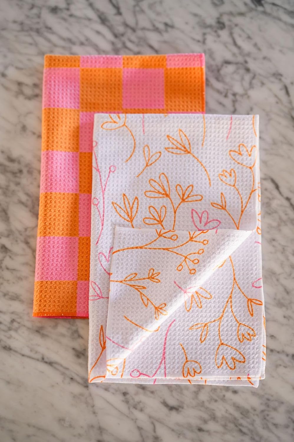 2 Pack Double Sided Kitchen Towels || Dish Towels || Quick Dry || Designer Prints || Highly Absorbent || Hanging Hook (Pink)