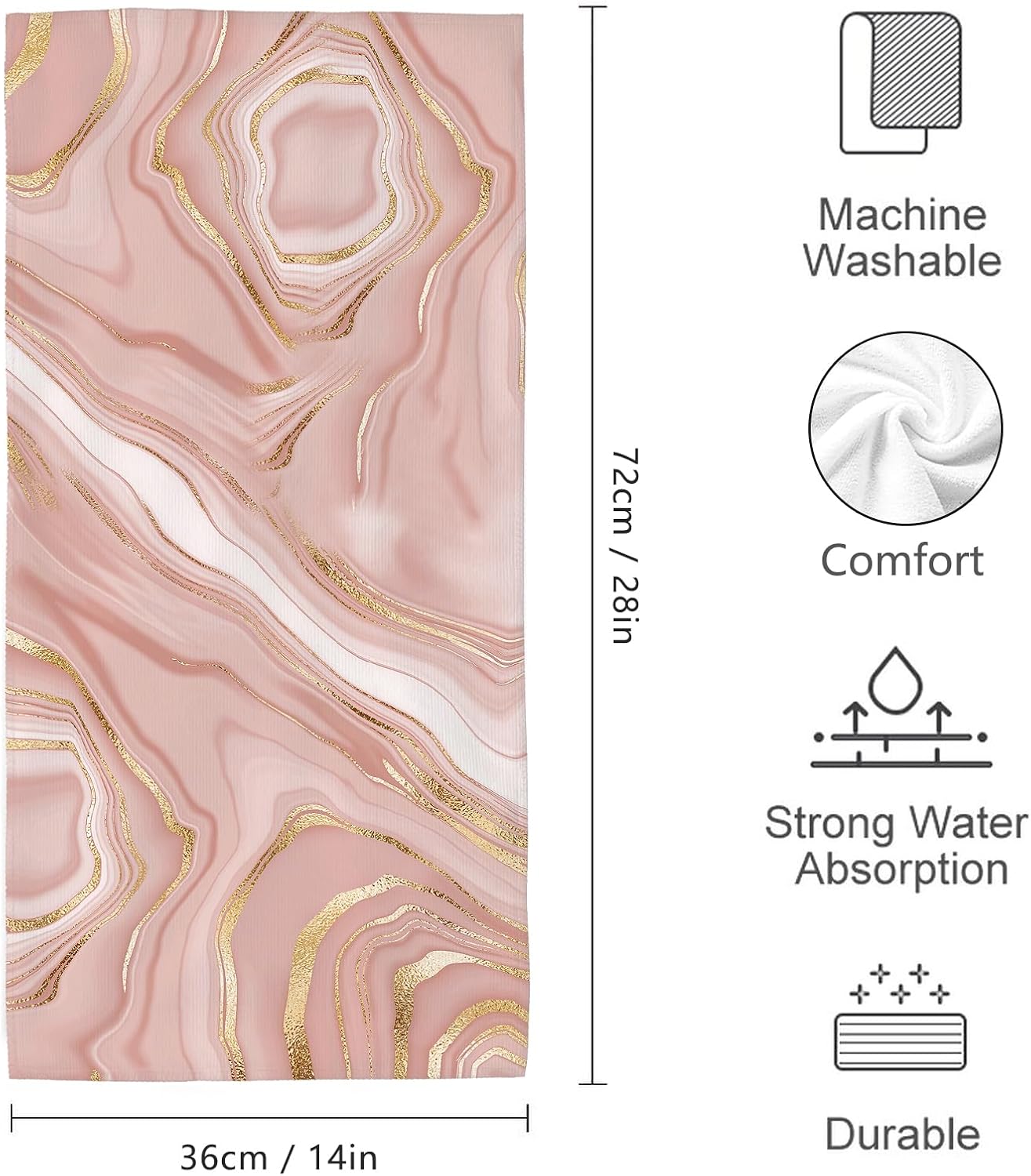 Pink Golden Bath Hand Towels for Bathroom Set of 2 Rose Pink Modern Bath Hand Towels for Bathroom Decorative Yoga Swim Hotel Spa Home Decor 14x28 Inch