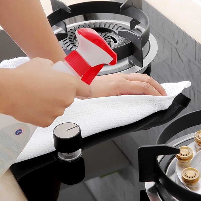 Homaxy 100% Cotton Waffle Weave Kitchen Dish Towels, Ultra Soft Absorbent Quick Drying Cleaning Towel, 13 x 28 Inches, 4-Pack, White