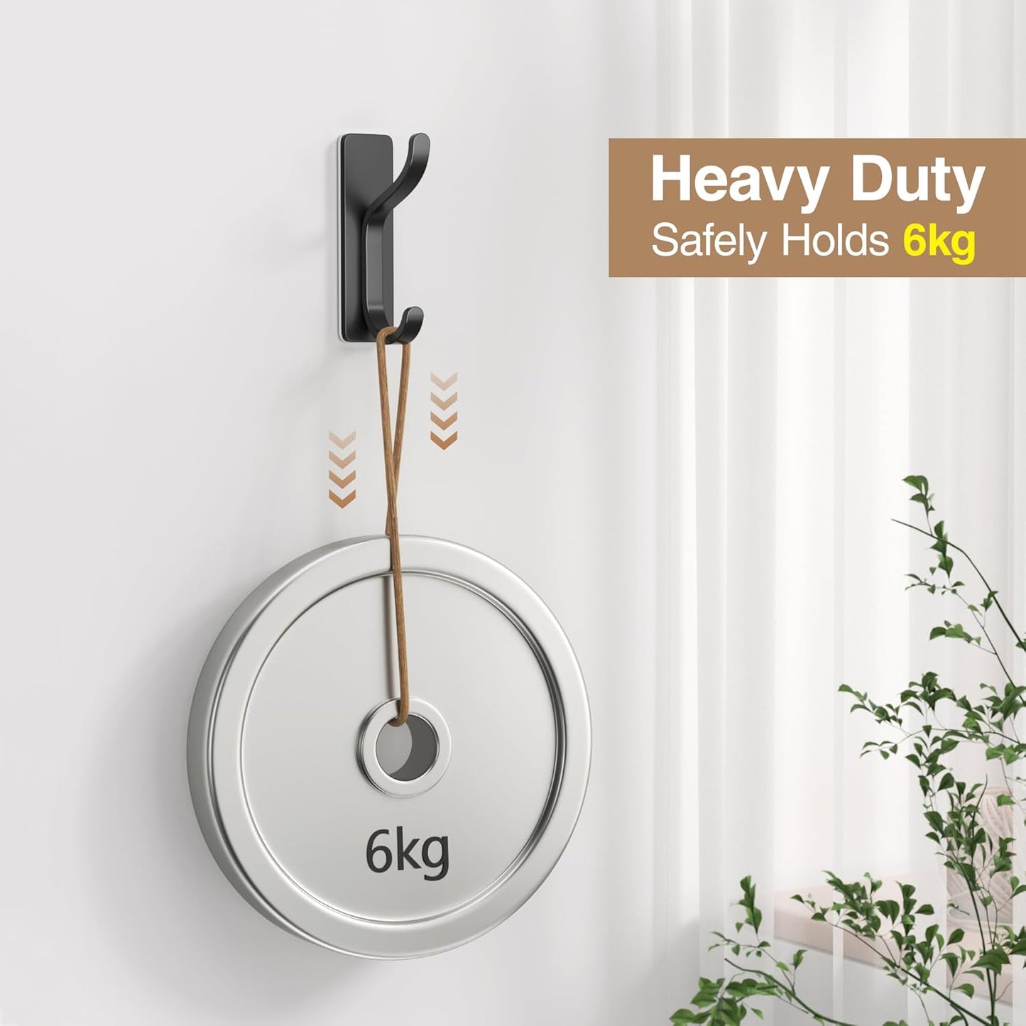 pickpiff Adhesive Wall Coat Hooks - Heavy Duty Stick-On Door Hanger, Black Metal Hook for Hanging Towel,Purse, Robe, Backpack, Jacket, Clothes - for Bathroom,Dorm, Closet, Kitchen - 4 Pack