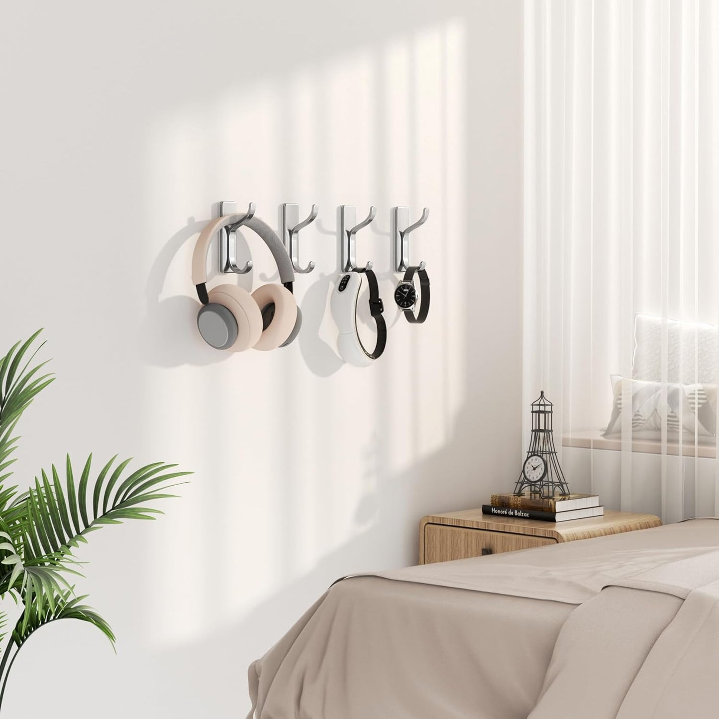 pickpiff Wall Hooks for Coat and Towel: 13LB Adhesive Door Hanger Stick on for Bathroom, Dorm, RV, Closet - Silver, 4 Pack