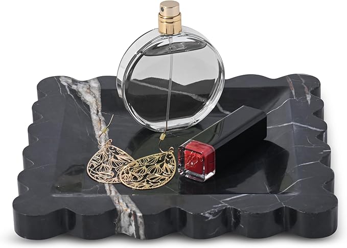 Marble Home Accessory Tray, Elegantly Designed Multi-Purpose Tray, Decorative and Versatile for Living Room, Bathroom, Office, Kitchen (Black Marquina)