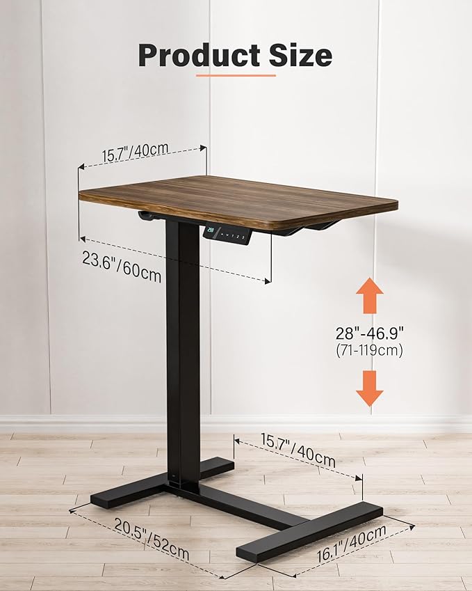 Mobile Standing Desk with Wheels - Electric Height Adjustable Small Movable Laptop Desk, Portable Rolling Computer Workstation Sit Stand Table for Home Office, Sofa & Bedside Use(23.6", Walnut)