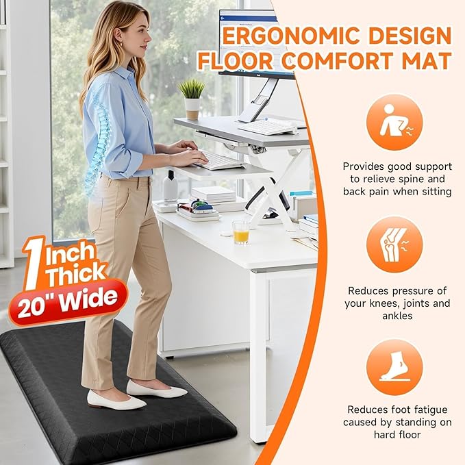 StepRite 1” Thick Kitchen Mats for Floor, Anti Fatigue Kitchen Rugs, Non-Slip,Heavy Duty Waterproof Kitchen Rug, Standing Desk Mat for Home, Kitchen, Office(Black)