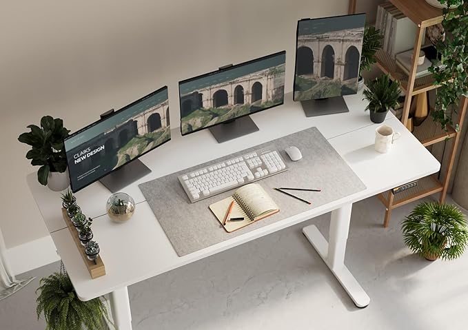 Claiks Electric Standing Desk, Adjustable Height Stand up Desk, 55x24 Inches Sit Stand Home Office Desk with Splice Board, White Frame/White Top