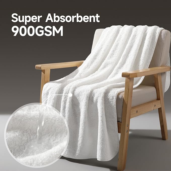 REDKISS Ultra-Plush Bath Towel Set - 900GSM Premium Thick Cotton for Bathroom & Spa, Super Absorbent Bath with No Shedding (2-Piece Bath Twoel Set for Adults, Luxury Hotel & Home Use)-White