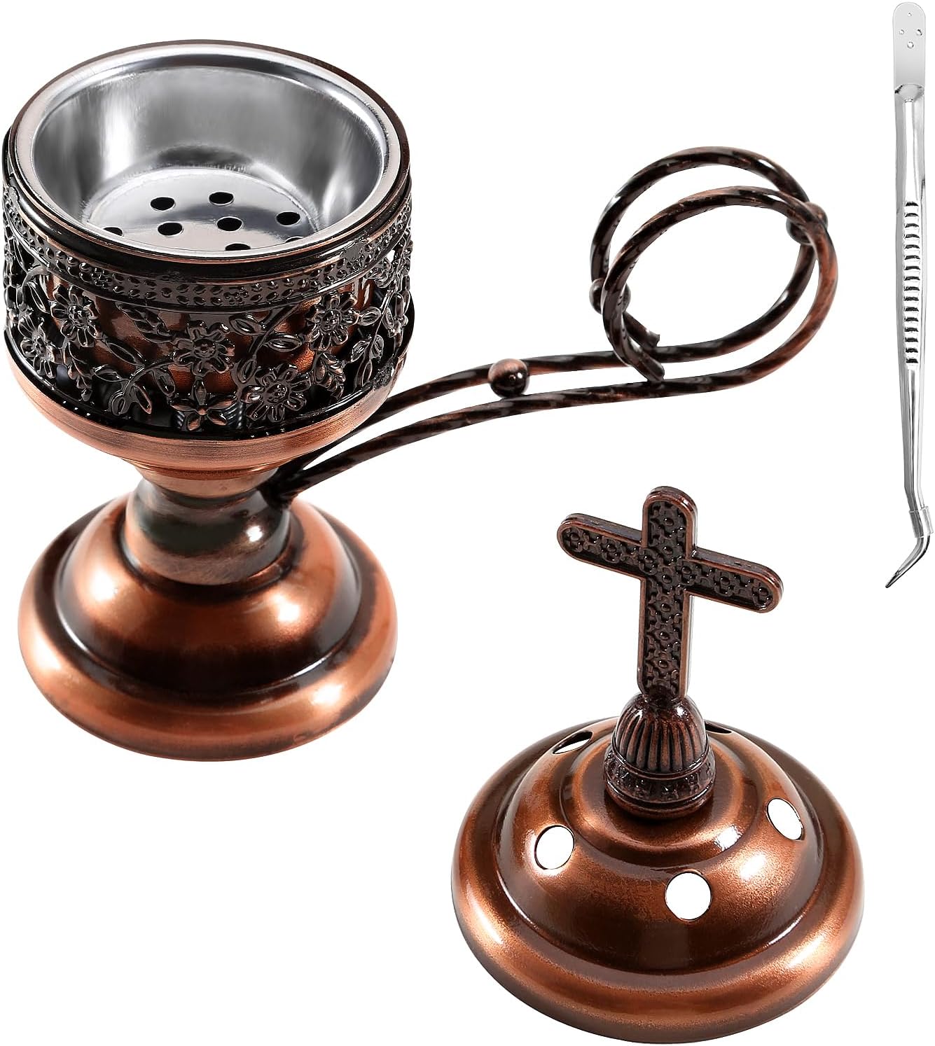 Yawlsow Incense Burner, Frankincense Charcoal Incense Stand, Bakhoor Incense Burner Holder, Ideal for Aromatherapy, Yoga and Spa, Home and Christian Church Censer, (Red Copper)