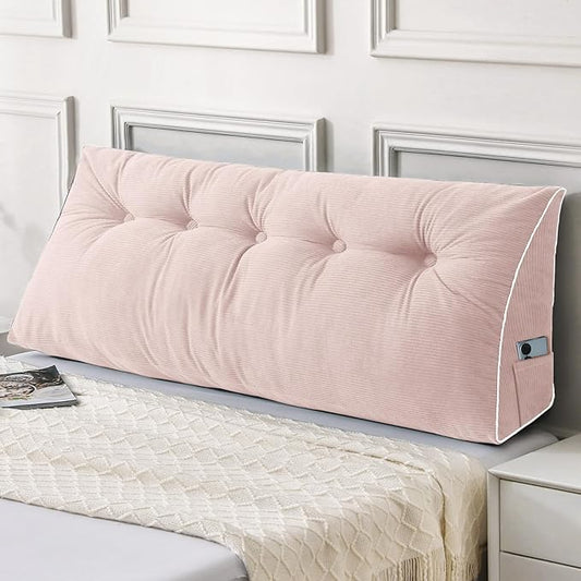 Sasttie Headboard Pillow Queen, Triangular Wedge Pillow Headboard, Wedge Headboard Pillow for Bed Sofa, Daybed Pillows for Sitting up, Reading or Working with Removable Cover, Light Pink