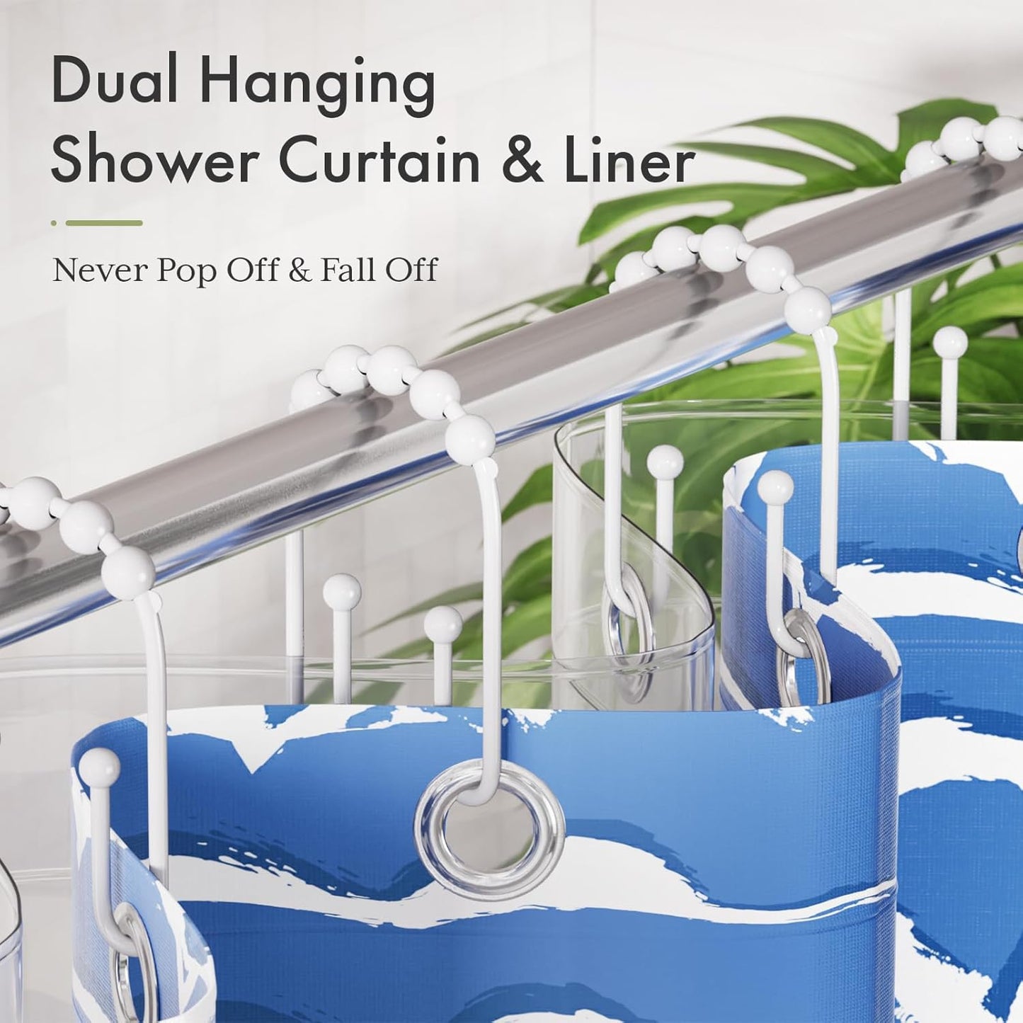 AmazerBath Shower Curtain Hooks White Metal Shower Curtain Rings Rust Proof, Double Sided Shower Curtain Hooks for Shower Curtain Liner Smooth Shower Hook Rings for Bathroom, Set of 12