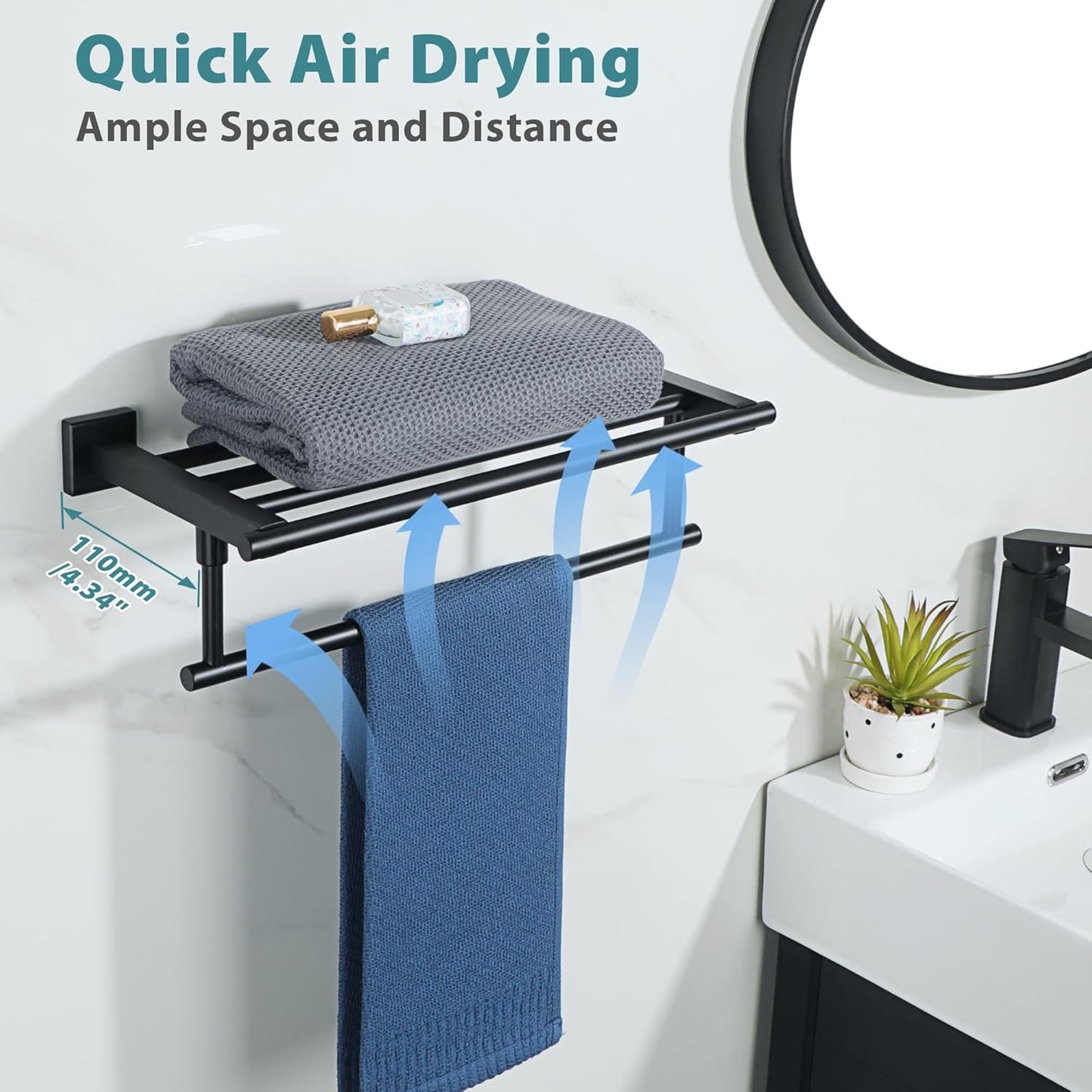 Alise 16 Inch Towel Racks for Bathroom, Towel Rack Wall Mounted with Tower Bars, SUS 304 Stainless Steel Bathroom Shelf, Heavy Duty Hand Towel Holder (Matte Black)