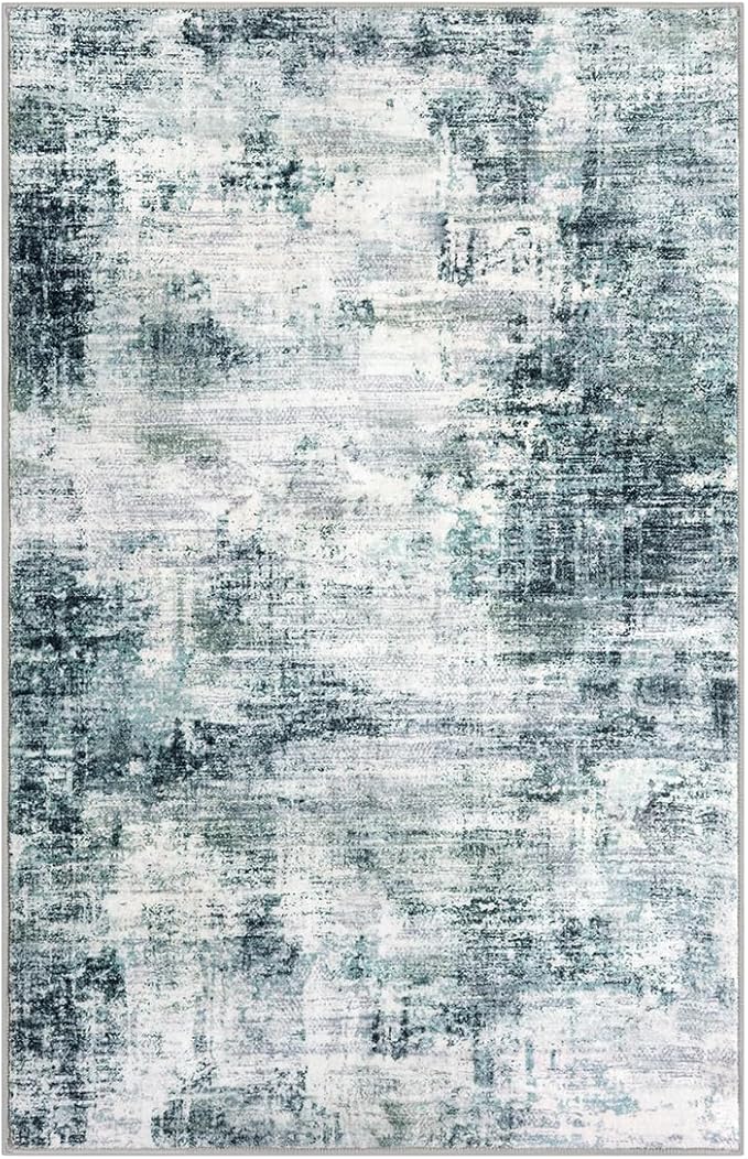 IOHOUZE Abstract Area Rug 3x5 Ft Washable Rugs for Entryway Indoor, Non Slip Kitchen Rug Printed Faux Wool Throw Rugs with Rubber Backing, Indoor Door Mat for Entrance Foyer Living Room, Sage Grey