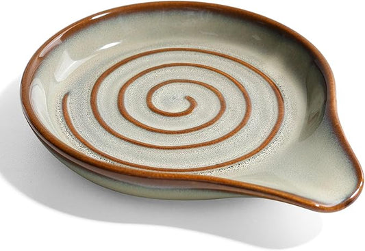 Spoon Rest for Stove Top, Large Ceramic Spoon Holder for Kitchen Counter, Heat Resistant Cooking Utensil Rest, Dishwasher Safe 5.1 Inch by ANTIS’S HOME (Green)