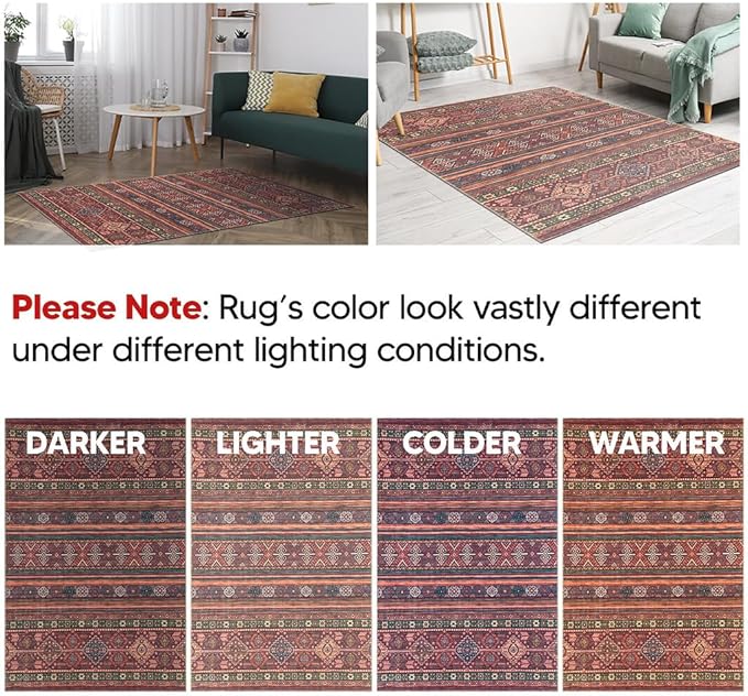 Keen Home Design 8x10 Rug - Machine Washable Area Rug with Non-Slip Backing, Ideal for Living Room, Dining Room, Bedroom - Vintage, Easy Clean, Durable, Low Pile Rug - (8' x 10')