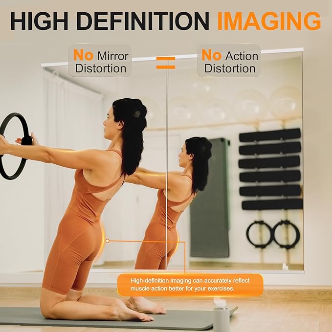 Home Gym Mirror - Large Full Body Mirror for Yoga & Fitness - 48''x24'' - 2PCS - Frameless Glass - Wall Mounted - Suitable for Home Gym, Garage, Bedroom & Bathroom (White)