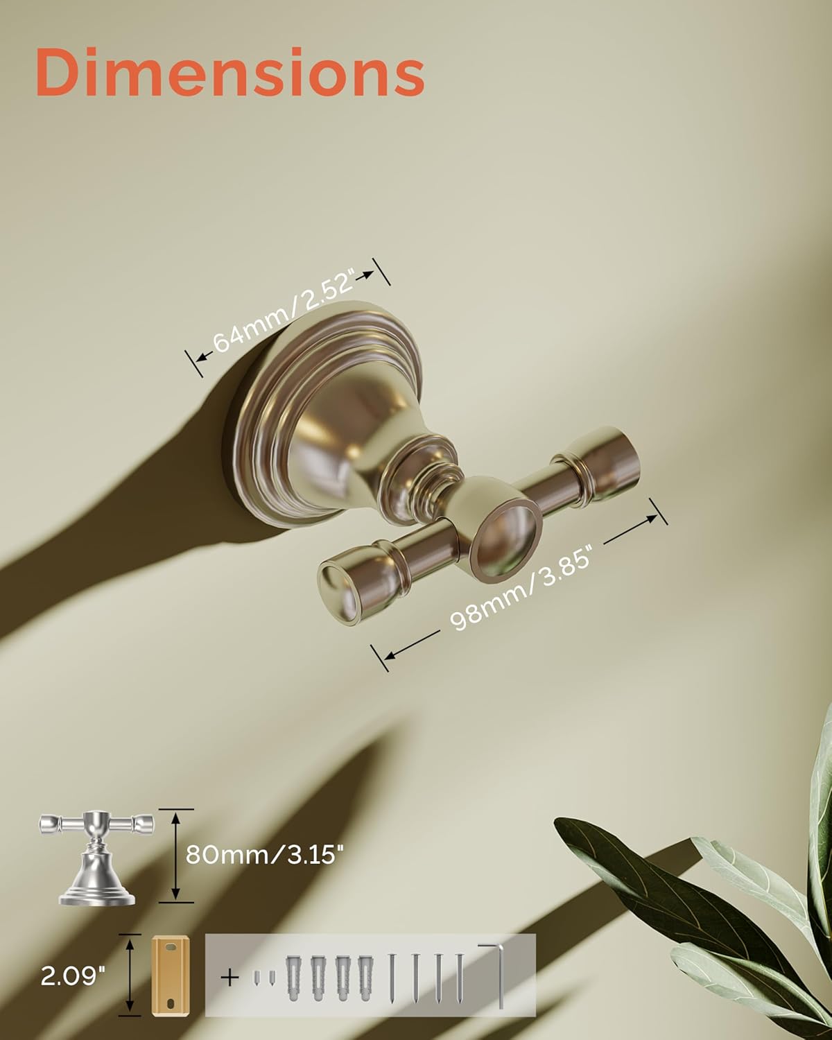 Towel Hook for Bathrooms, Stainless Steel Robe Coat Hook Wall Mount, Heavy Duty Towel Hanger for Kitchen, Bedroom or RV(Brushed Nickel)