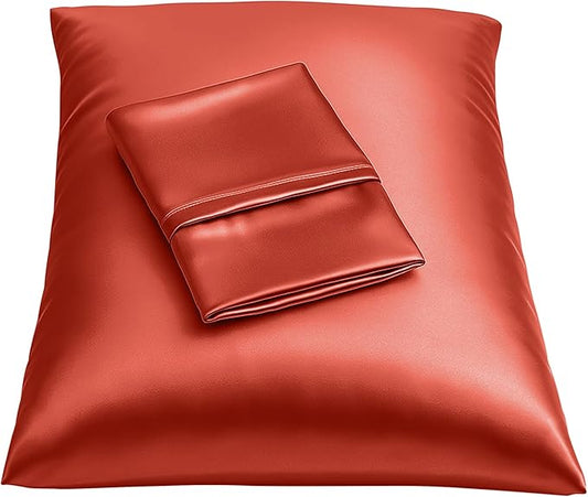 Satin Pillowcase with Zipper, for Hair and Skin Care, Feels Soft and Cool Like a Silk Pillowcase, Satin Pillow Cases 2 Pack, Slik Pillow Cover, Rust - Standard Size, Set of 2