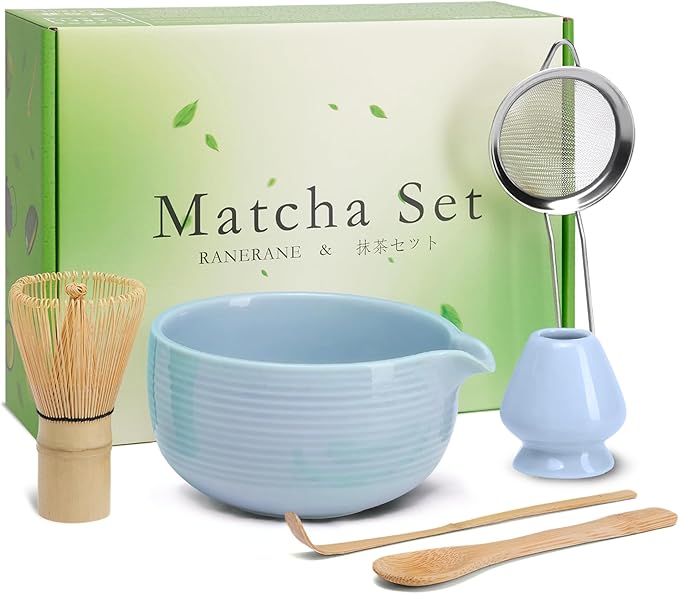 Matcha Whisk Set, Ceramic & Bamboo, 6-Piece, Blue