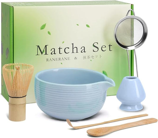 Matcha Whisk Set, Ceramic & Bamboo, 6-Piece, Blue
