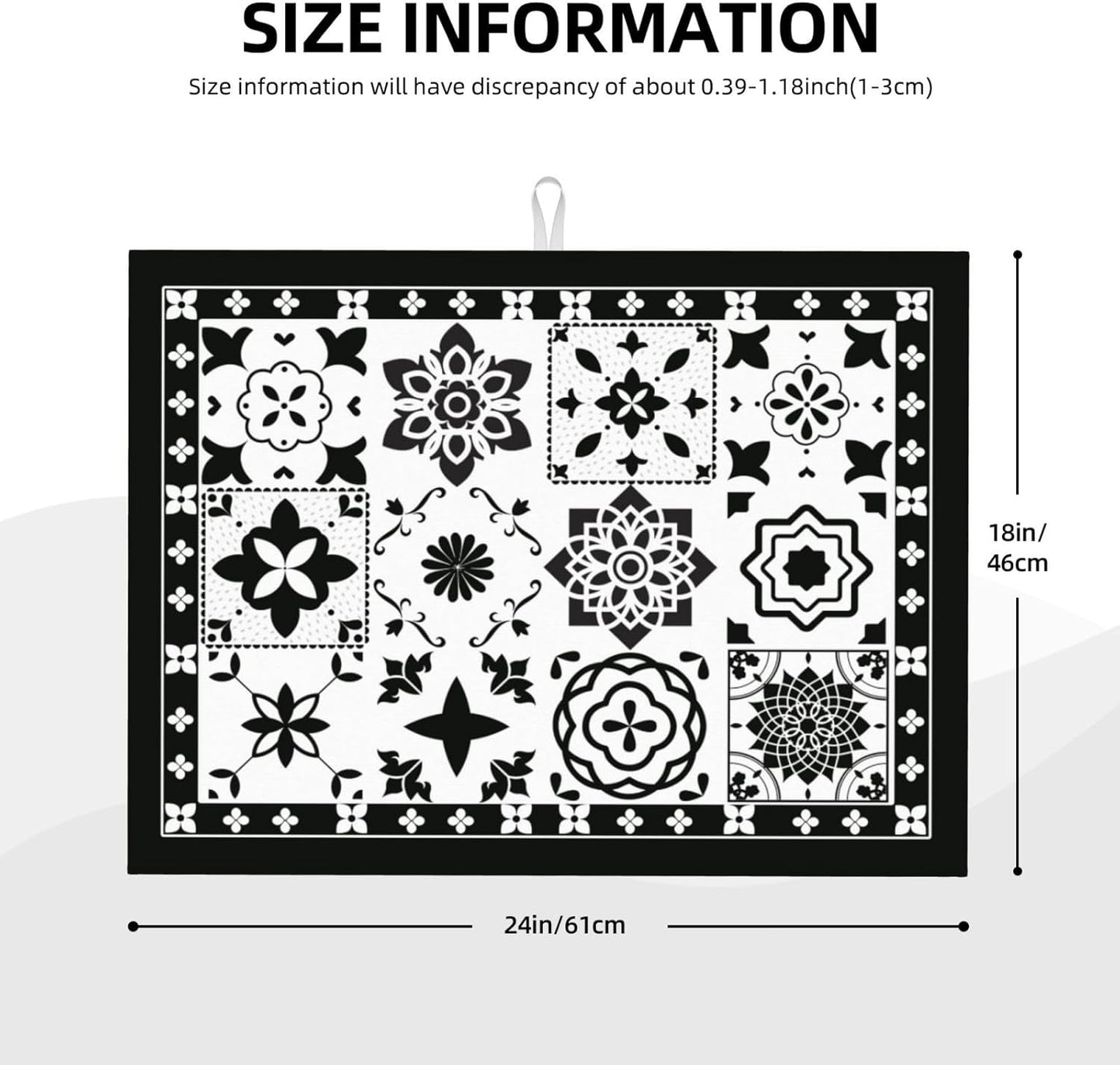 Retro Black Pattern Dish Drying Mat 18x24 For Kitchen Counter Absorbent Microfiber Dishes Pad Dish Drainer Rack Mats Fast Dry Kitchen Accessories