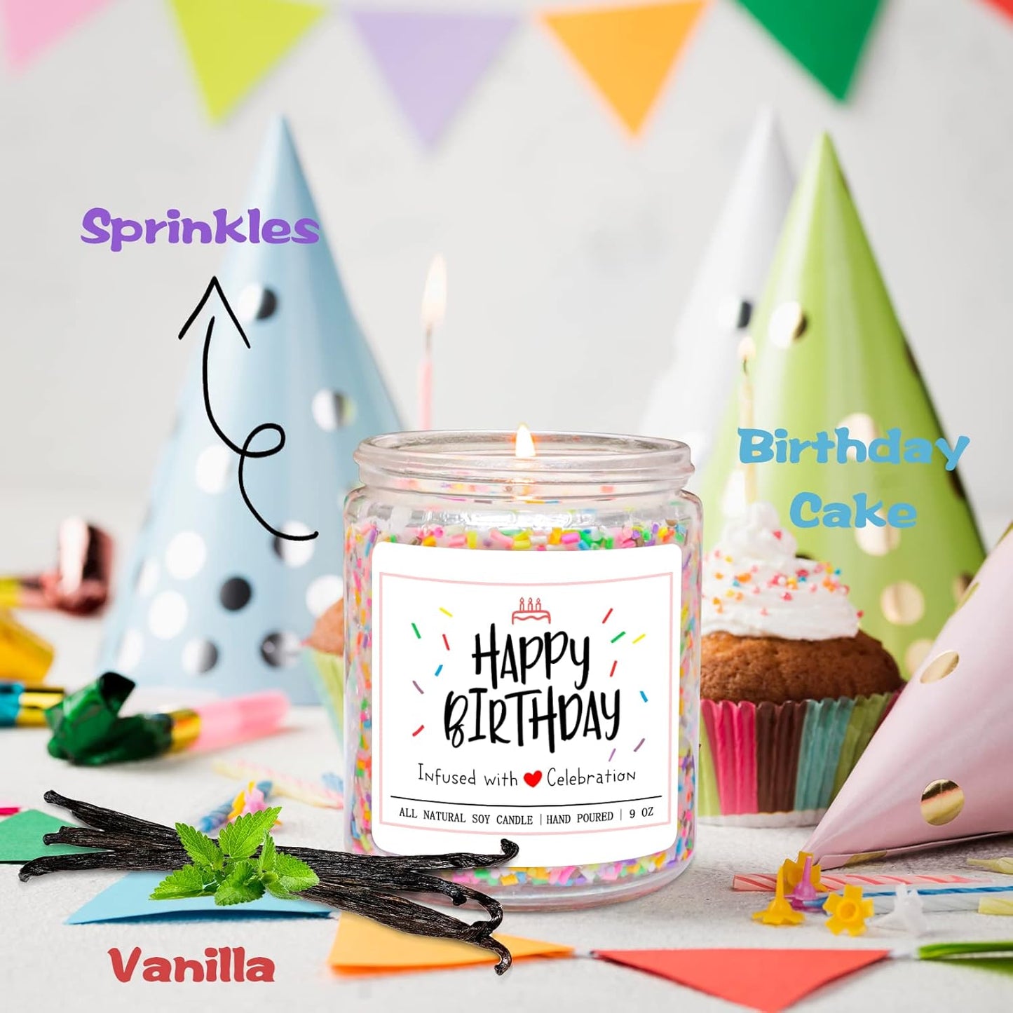 Homsolver Happy Birthday Gifts for Women Unique, Vanilla Cream Scent with Sprinkles Candy Birthday Candles for Her, 18th/20th/30th Birthday Handmade Aromatherapy Candle Decor