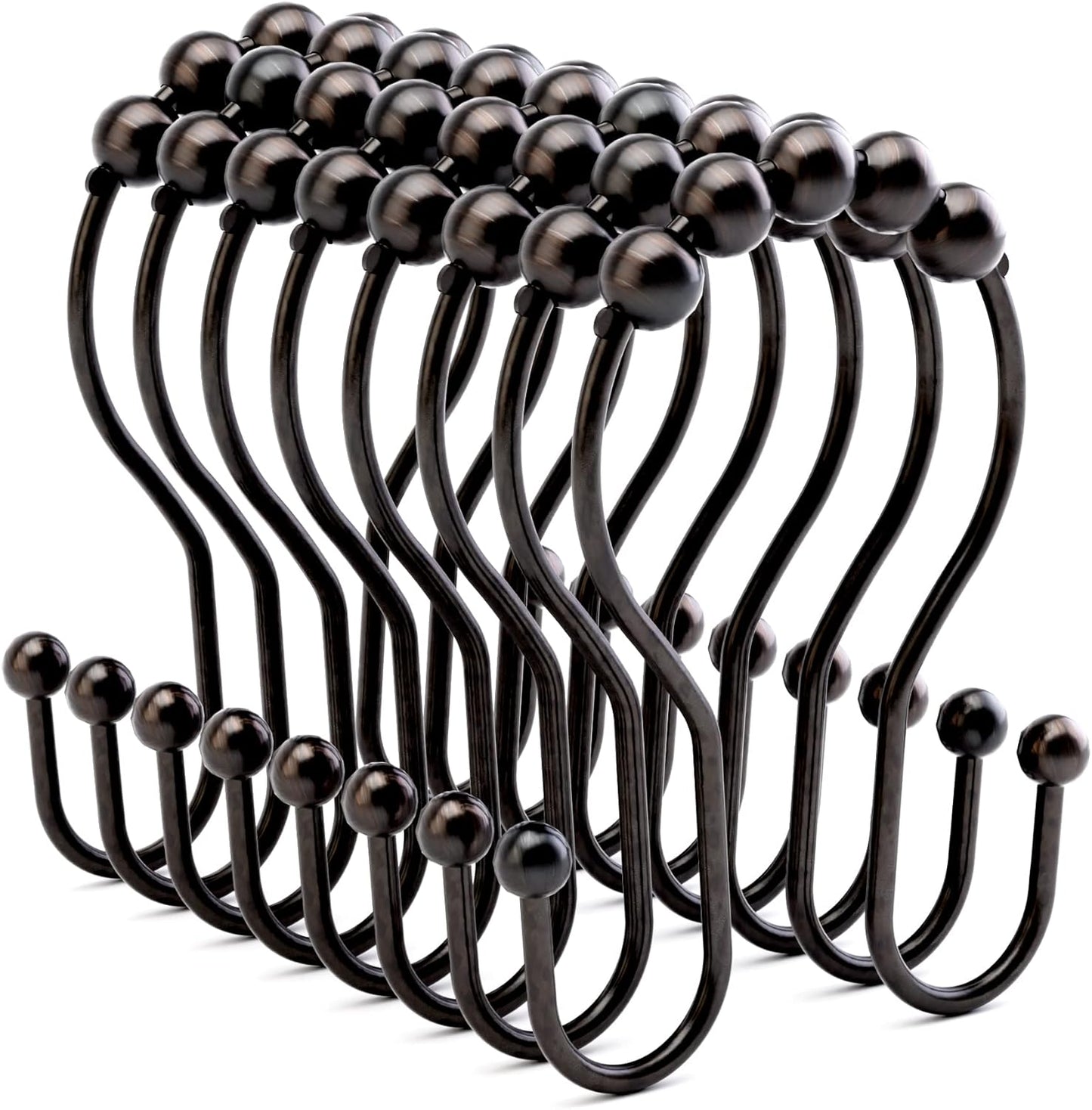 Shower Curtain Hooks Bronze Shower Curtain Rings Rust Proof Double Hook Shower Curtain Hooks, 12 Pcs Shower Hooks for Shower Curtain, Shower Rings for Curtain Bathroom, Metal Shower Rod Hooks