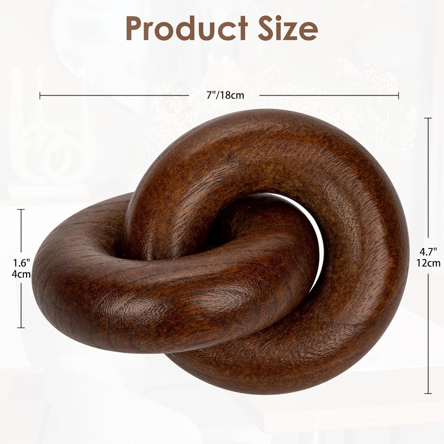 Table Decor Handcrafted Wooden Knot Sculpture Decor – Modern Nordic Style Decorative Accent for Home, Office, Shelf, and Console Table – Dark Walnut Finish, 7"x4.7"