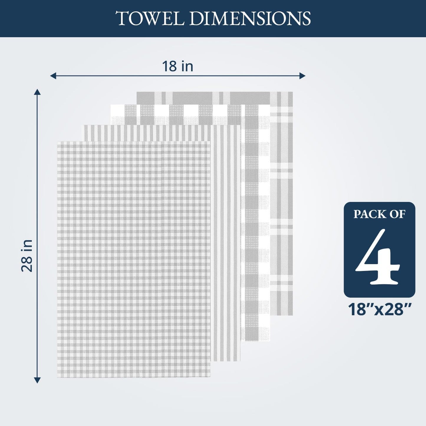 LANE LINEN Cotton Kitchen Towels Set, 4-Pack – Absorbent, Quick-Drying Dish Towels, Tea Towels, 18" x 28" - Slate Grey
