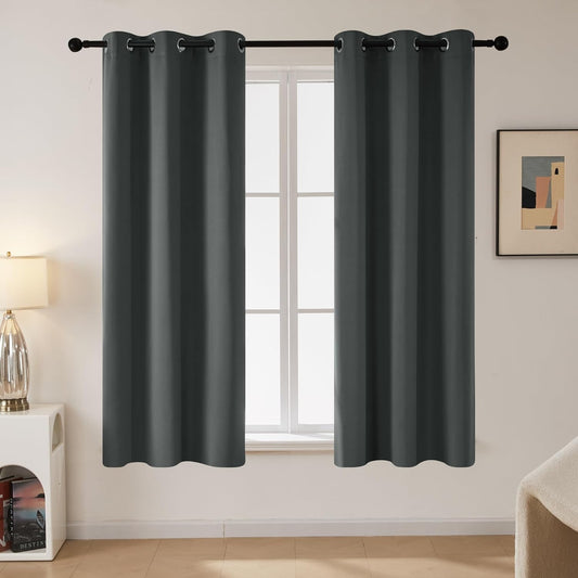 Deconovo Blackout Curtains for Bedroom – Set of 2 38W x 54L Inch Thermal Insulated & Noise Reducing Panels–Home Window Room Darkening Sustainable Grommet Drapes for Living Room and Nursery, Dark Grey