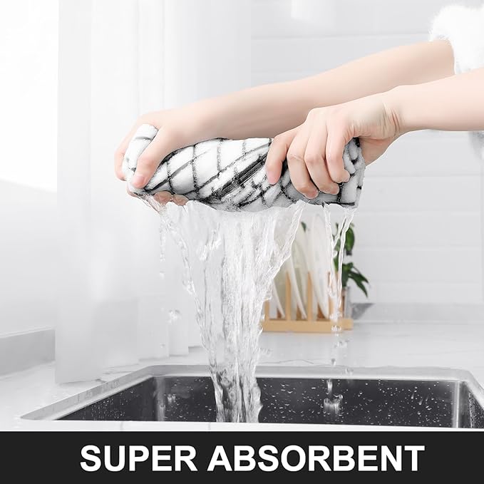 Homaxy Premium Cotton Kitchen Towels 16"x 28", Large Natural Ring Spun 390 GSM Dish Towels, Super Absorbent Terry Kitchen Hand Towels, Soft Tea Towel with Hanging Loop, Black Check Design, 6 Pack