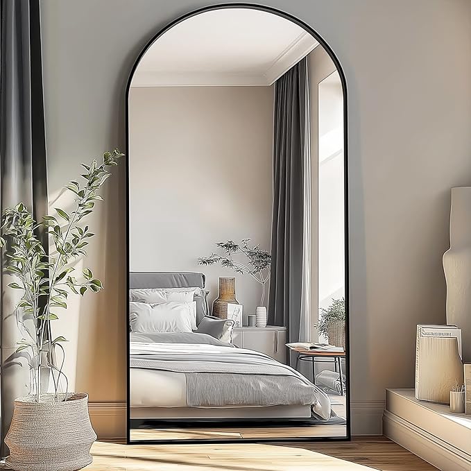 TinyTimes 76''x34'' Arched Floor Mirror, Full Body Mirror with Stand, Modern & Contemporary Design, Aluminum Alloy Frame (Black)