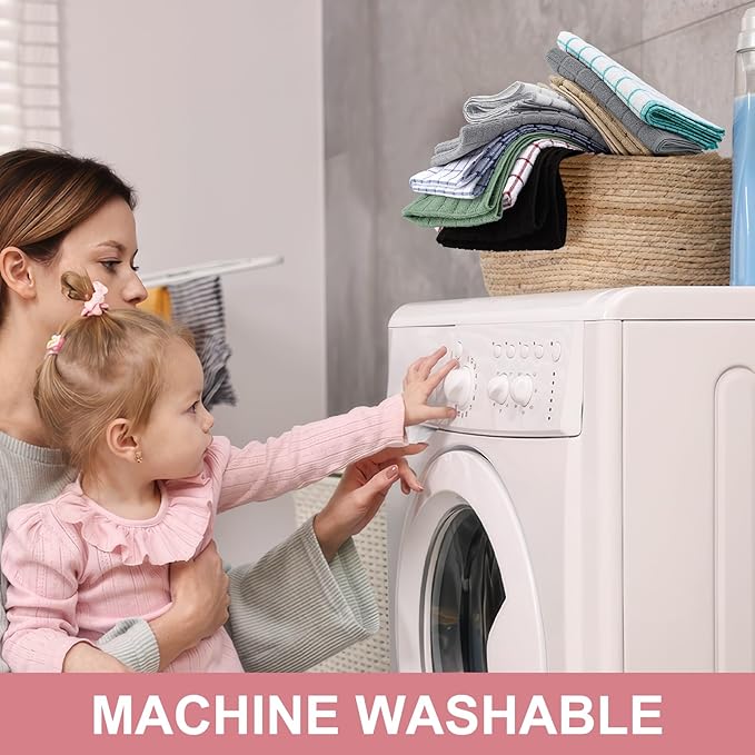 Homaxy Premium Cotton Kitchen Towels 16"x 28", Large Natural Ring Spun 390 GSM Dish Towels, Super Absorbent Terry Kitchen Hand Towels, Soft Tea Towel with Hanging Loop, Pink Check Design, 6 Pack