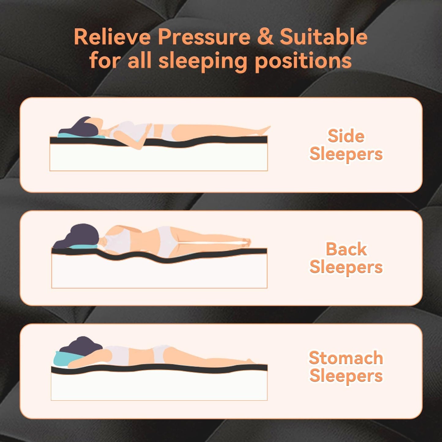 King Mattress Topper for Back Pain Relief, Extra Thick Pillow Top Plush Mattress Pad with Deep Pocket, Soft Pillowtop King Size Bed Toppers Filled Fluffy Down Alternative, Black