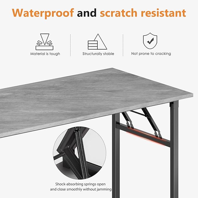 DlandHome Folding Desk Small Desk 31.5 inches Small Computer Desk for Home Office Folding Table Writing Table for Small Spaces No Assembly Required Grey & Black Frame