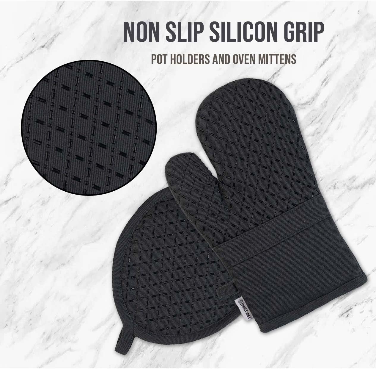 LANE LINEN Kitchen Towels and Dishcloths Sets - 16 Pc Kitchen Essentials for New Home, Heat Resistant Silicone Oven Mitts & Pot Holder, Absorbent Terry Hand Towels & Dish Towel - Grey