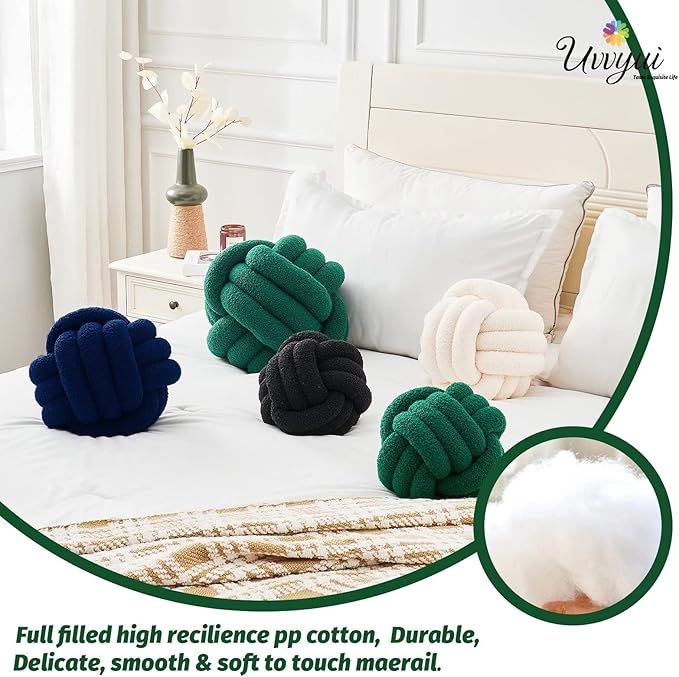 Uvvyui Knot Pillow Ball, Soft Home Decorative Pillows, Round Throw Pillow, Handmade Knotted Plush Pillow, Round Boucle Pillow Cushion (11 Inches Dark Green)