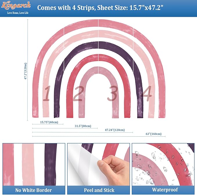 Large Boho Rainbow Wall Decals, Colorful Peel and Stick Fabric Nursery Wall Decor, Removable Home Room Wall Decor Murals Stickers for Kids Girls Toddler Bedroom Living Room Playroom