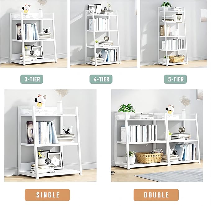 IOTXY 3 Tier Open Bookshelf - Steel and Wood Display Stand, 50CM Width Floor-Standing Bookcase, White