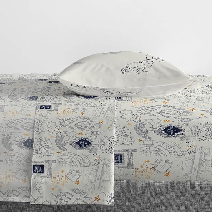 Jay Franco Kids Sheet Set with Fitted, Flat Sheets & Pillow Cover - Ultra-Soft Bedding with Pillowcase for Room Decor, Beige - Harry Potter, 3 Piece Twin