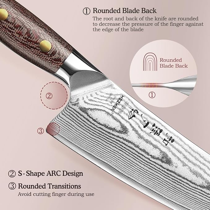 HEZHEN Damascus Chef Knife with Sheath, 8.3 Inches, 67 Layers Dmascus Steel Japanese Kitchen Knifefor Professional Chefs and Family, Micarta Handle,Gift Ready