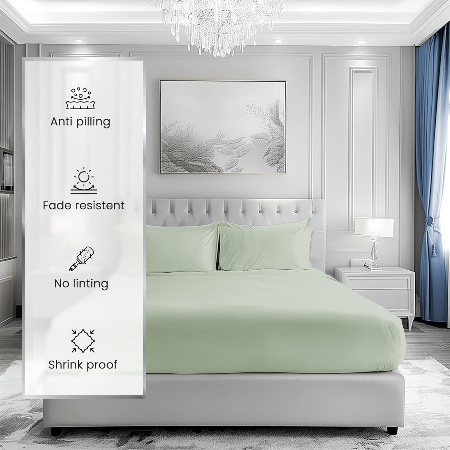 King Bed Sheets Deep Pocket King Sheet Set, 1000 Thread Count Long Staple Fully Elasticated 100% Cotton Sheet & Pillowcase sets, Machine Wash No Pill Naturally Breathable Cotton Bedding- Mineral