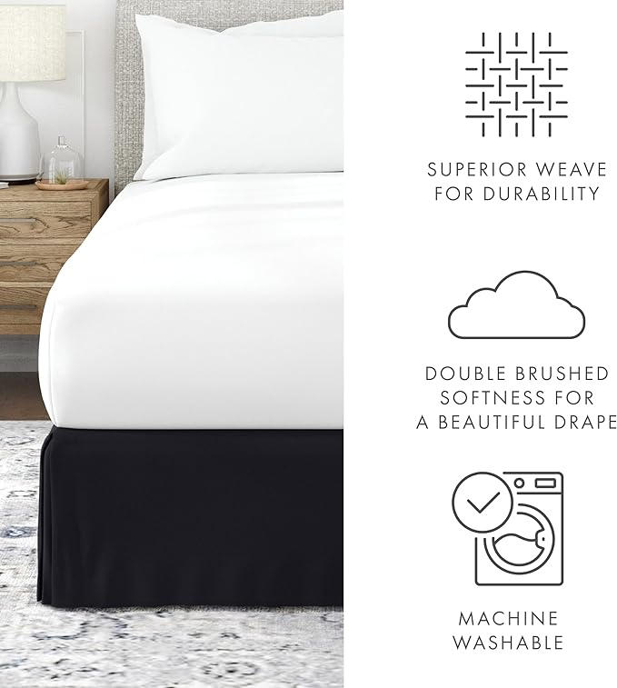 Linen Market Bed Skirt - Ultra Soft Microfiber - Easy Fit with 14 Inch Tailored Drop - Hotel Quality, Shrinkage & Fade Resistant - Bed Cover - Cal King Bed Skirt - Bedroom Décor - (Cal King, Black)