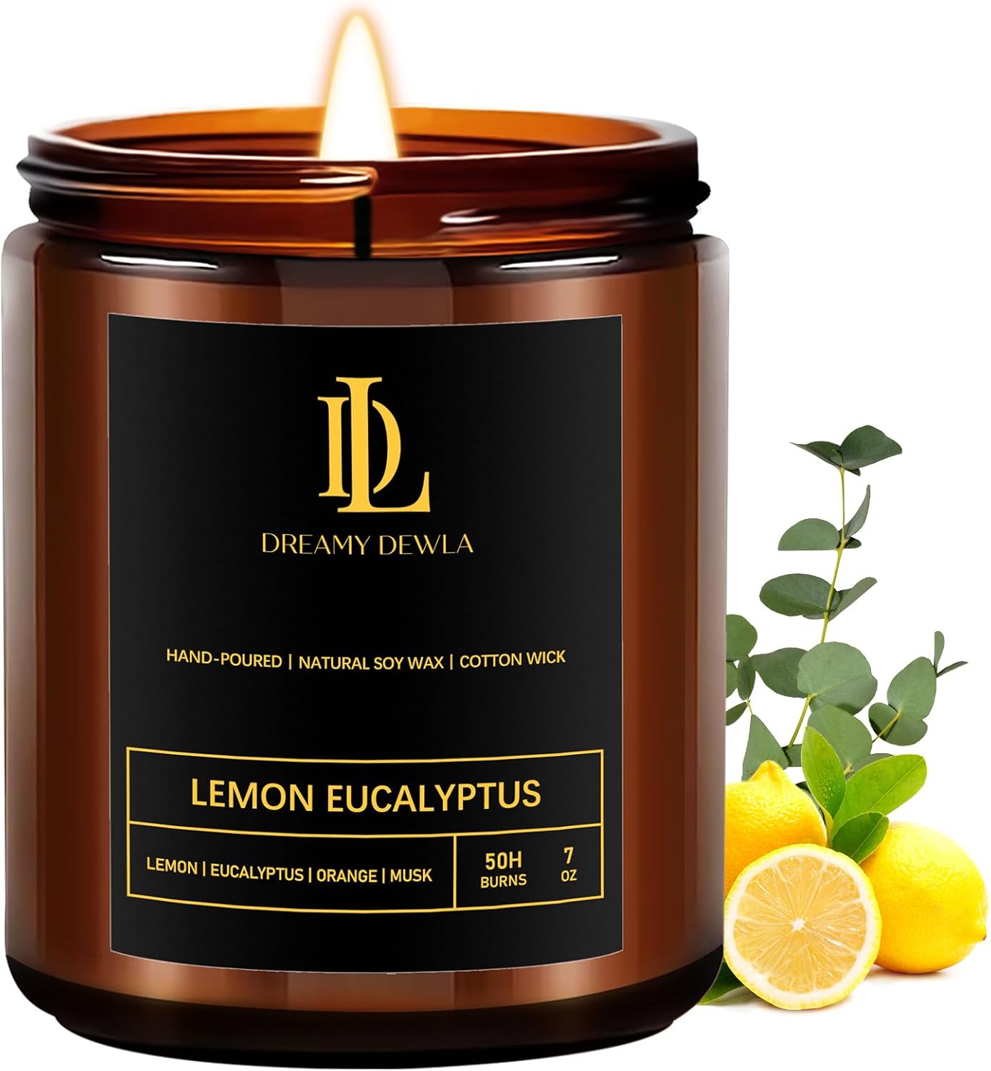 Lemon Eucalyptus Scented Candles, Soy Candle for Home Scented, Candles Gift for Women Men, 7oz with 50 Hour Burn Time